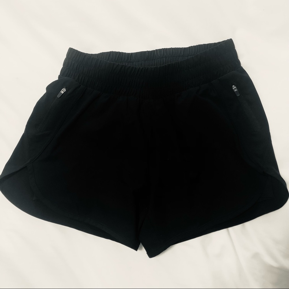 💜3/$30 Athletic Works XS 4” Tracker Shorts Black with inner liner & zip pockets